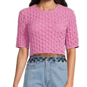 Ganni Smocked Satin Beaded Crop Top
